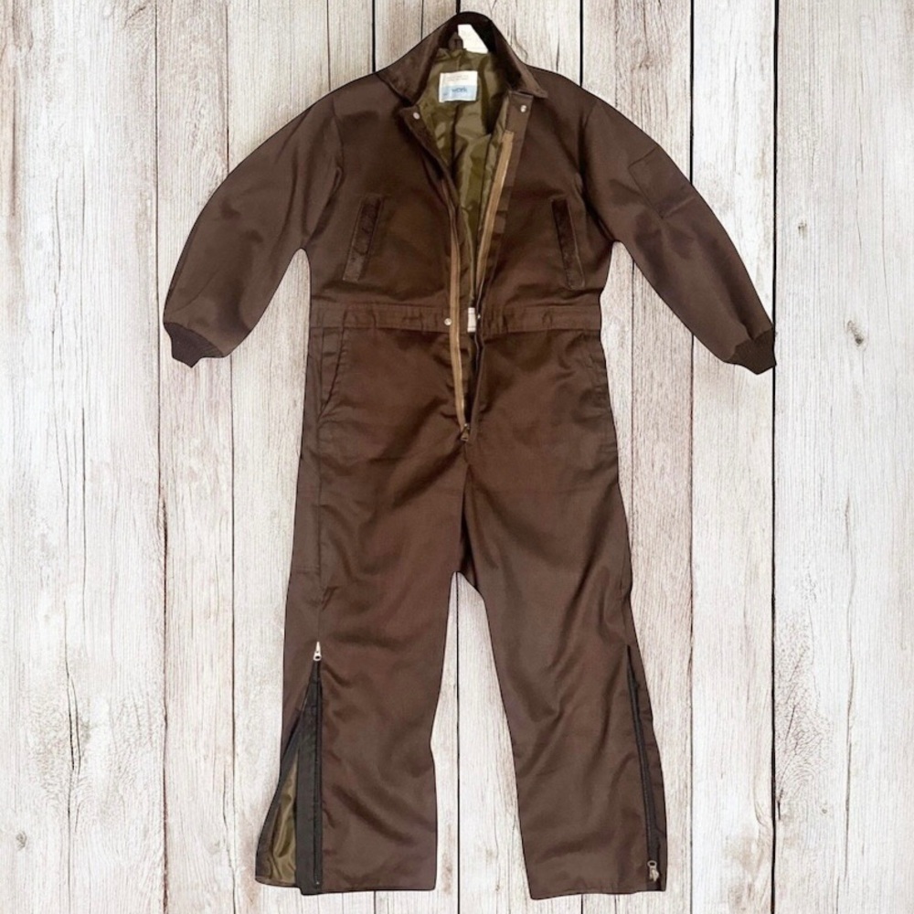 VTG 70’s SEARS Men’s Brown Insulated Work Coveralls Corduroy Trim Jumpsuit Sz 42 - Picture 6 of 12